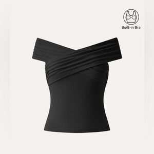 OGL Black Eco Skin Kiss Criss Cross Off Shoulder Airy Sexy Brami Tank Top